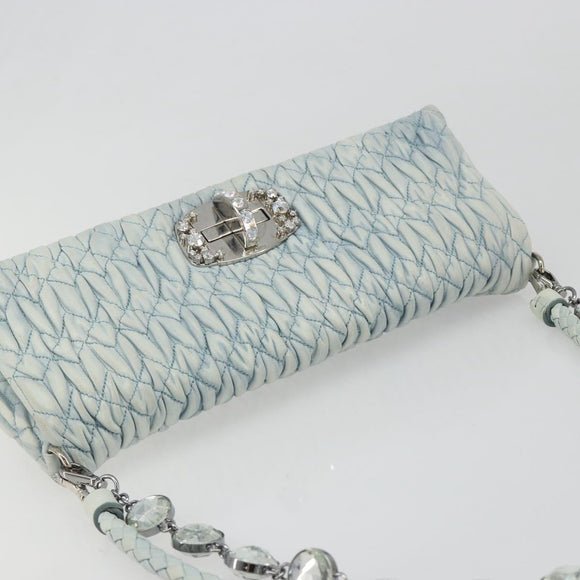 Miu Miu Matelasse Bijoux Chain Shoulder Bag Leather Blue Silver Auth yk20565A