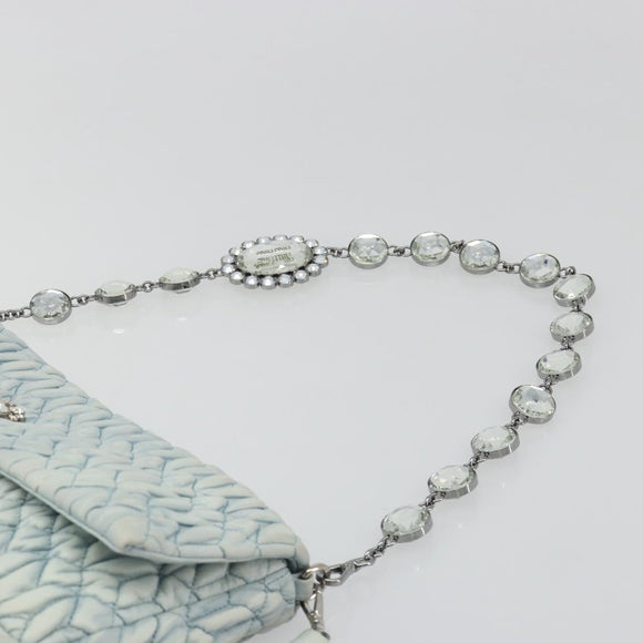 Miu Miu Matelasse Bijoux Chain Shoulder Bag Leather Blue Silver Auth yk20565A