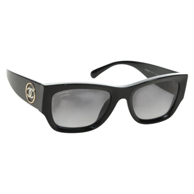 CHANEL Sunglasses Plastic Black Gold CC Auth yk20566M