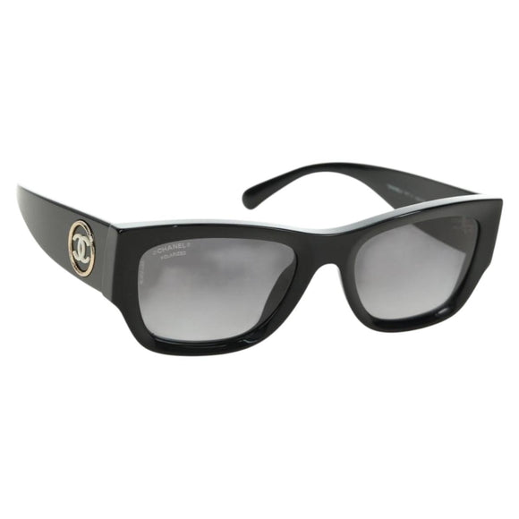 CHANEL Sunglasses Plastic Black Gold CC Auth yk20566M