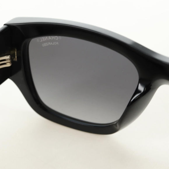 CHANEL Sunglasses Plastic Black Gold CC Auth yk20566M