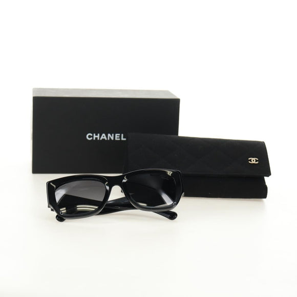 CHANEL Sunglasses Plastic Black Gold CC Auth yk20566M