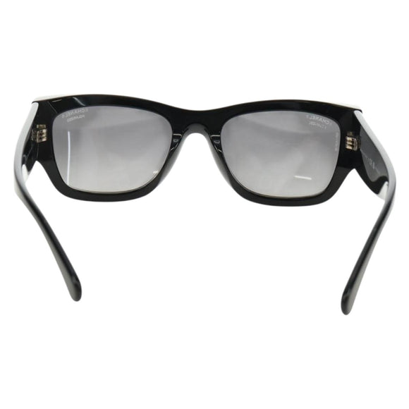 CHANEL Sunglasses Plastic Black Gold CC Auth yk20566M