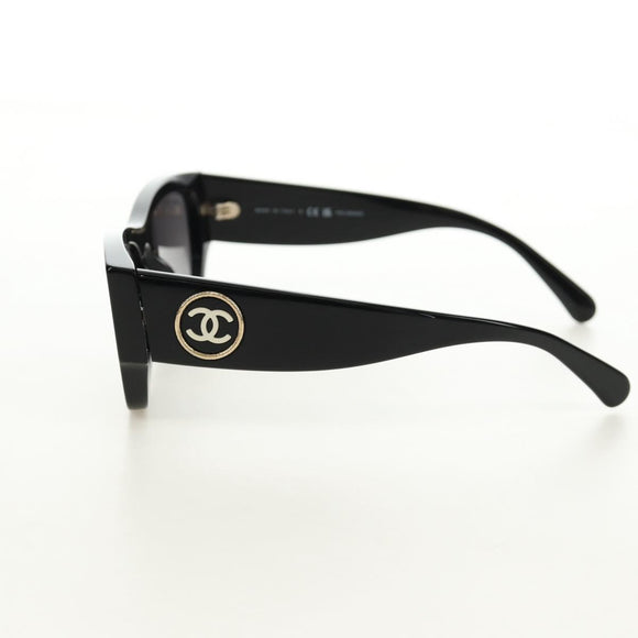 CHANEL Sunglasses Plastic Black Gold CC Auth yk20566M