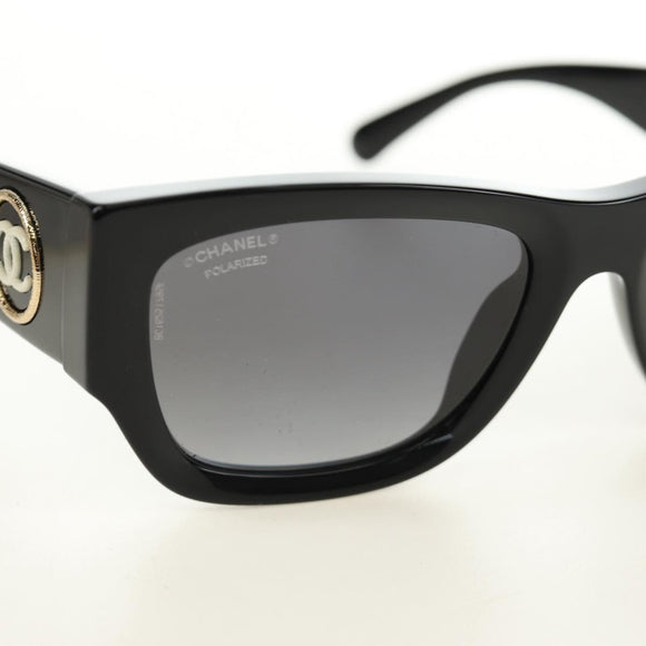 CHANEL Sunglasses Plastic Black Gold CC Auth yk20566M