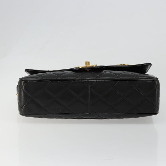 CHANEL Chain Shoulder Bag Lamb Skin Black Gold Matelasse CC Auth yk20568SAV