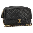 CHANEL Chain Shoulder Bag Lamb Skin Black Gold Matelasse CC Auth yk20568SAV-1