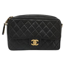 CHANEL Chain Shoulder Bag Lamb Skin Black Gold Matelasse CC Auth yk20568SAV-13