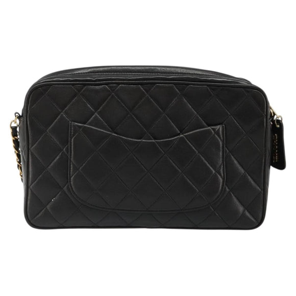 CHANEL Chain Shoulder Bag Lamb Skin Black Gold Matelasse CC Auth yk20568SAV