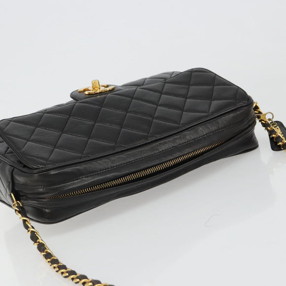 CHANEL Chain Shoulder Bag Lamb Skin Black Gold Matelasse CC Auth yk20568SAV
