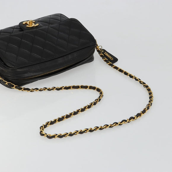 CHANEL Chain Shoulder Bag Lamb Skin Black Gold Matelasse CC Auth yk20568SAV