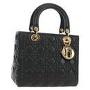 Christian Dior Canage Hand Bag Lamb Skin Black Gold Auth yk20569SAM-1