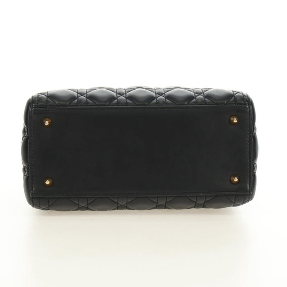 Christian Dior Canage Hand Bag Lamb Skin Black Gold Auth yk20569SAM