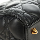 Christian Dior Canage Hand Bag Lamb Skin Black Gold Auth yk20569SAM-9