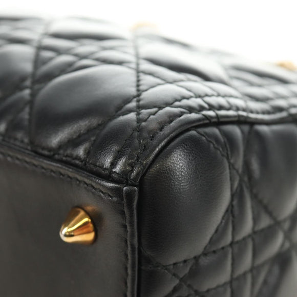 Christian Dior Canage Hand Bag Lamb Skin Black Gold Auth yk20569SAM