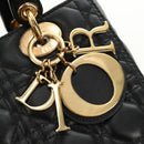Christian Dior Canage Hand Bag Lamb Skin Black Gold Auth yk20569SAM-18