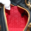 Christian Dior Canage Hand Bag Lamb Skin Black Gold Auth yk20569SAM-21