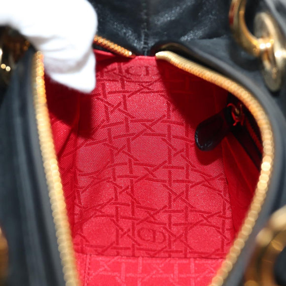 Christian Dior Canage Hand Bag Lamb Skin Black Gold Auth yk20569SAM