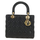 Christian Dior Canage Hand Bag Lamb Skin Black Gold Auth yk20569SAM-13