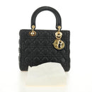 Christian Dior Canage Hand Bag Lamb Skin Black Gold Auth yk20569SAM-12