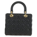 Christian Dior Canage Hand Bag Lamb Skin Black Gold Auth yk20569SAM-2