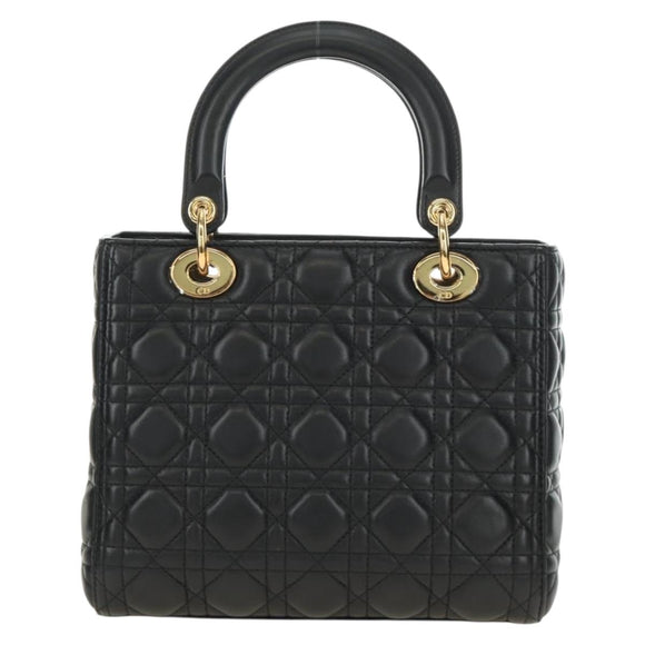 Christian Dior Canage Hand Bag Lamb Skin Black Gold Auth yk20569SAM