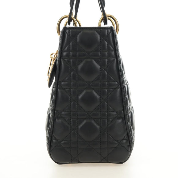 Christian Dior Canage Hand Bag Lamb Skin Black Gold Auth yk20569SAM