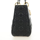 Christian Dior Canage Hand Bag Lamb Skin Black Gold Auth yk20569SAM-4