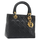 Christian Dior Canage Hand Bag Lamb Skin Black Gold Auth yk20574SAV-1