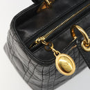 Christian Dior Canage Hand Bag Lamb Skin Black Gold Auth yk20574SAV-10
