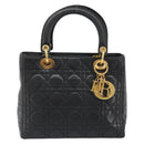 Christian Dior Canage Hand Bag Lamb Skin Black Gold Auth yk20574SAV-13