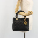 Christian Dior Canage Hand Bag Lamb Skin Black Gold Auth yk20574SAV-23