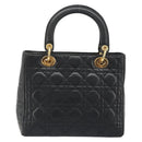 Christian Dior Canage Hand Bag Lamb Skin Black Gold Auth yk20574SAV-2