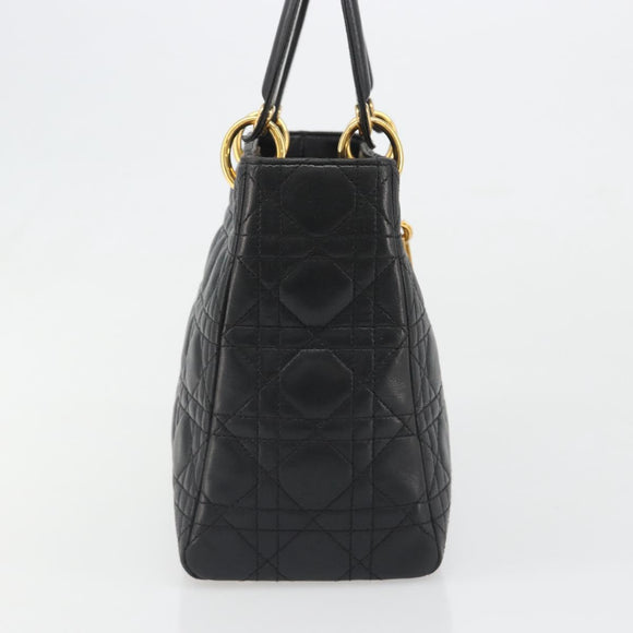 Christian Dior Canage Hand Bag Lamb Skin Black Gold Auth yk20574SAV
