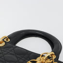 Christian Dior Canage Hand Bag Lamb Skin Black Gold Auth yk20574SAV-8