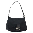 FENDI Mamma Baguette Shoulder Bag Cotton Jersey Black Silver Auth yk20575-1
