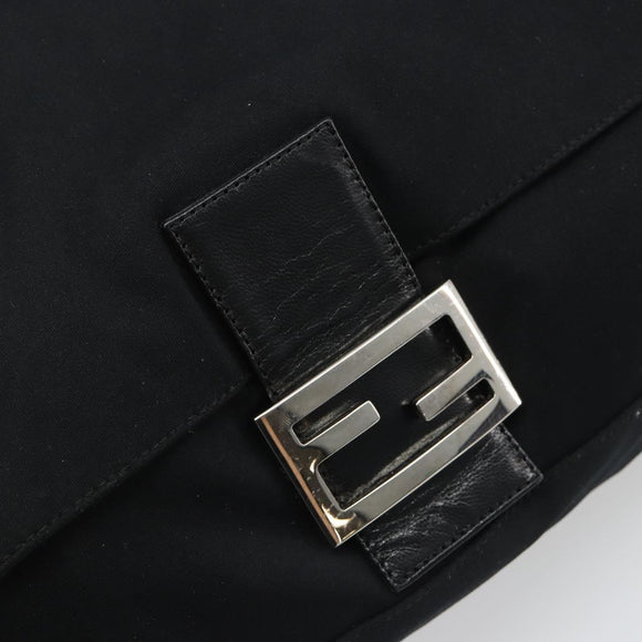 FENDI Mamma Baguette Shoulder Bag Cotton Jersey Black Silver Auth yk20575