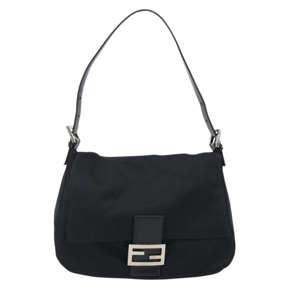 FENDI Mamma Baguette Shoulder Bag Cotton Jersey Black Silver Auth yk20575