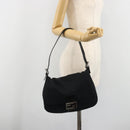 FENDI Mamma Baguette Shoulder Bag Cotton Jersey Black Silver Auth yk20575-25