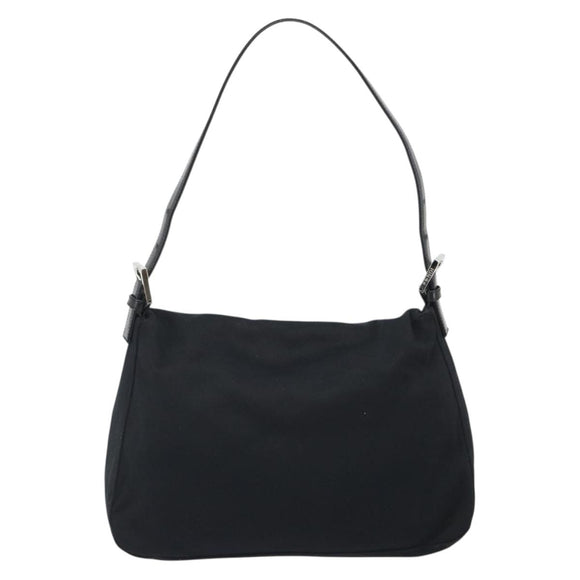 FENDI Mamma Baguette Shoulder Bag Cotton Jersey Black Silver Auth yk20575