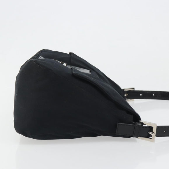 FENDI Mamma Baguette Shoulder Bag Cotton Jersey Black Silver Auth yk20575