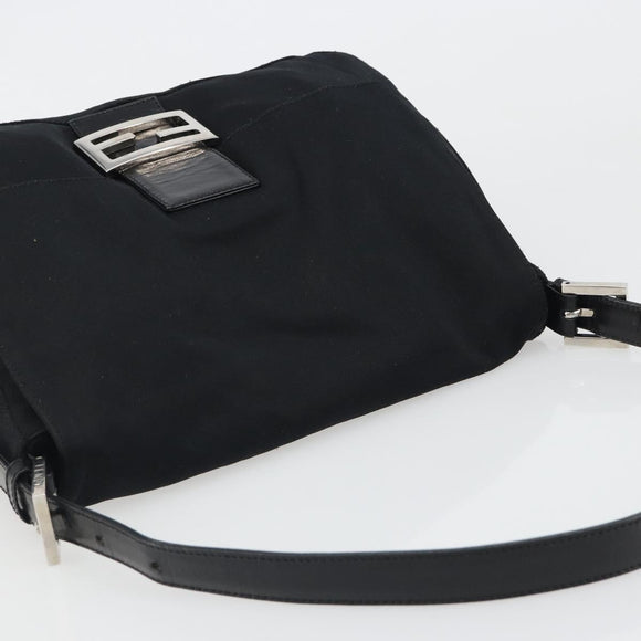 FENDI Mamma Baguette Shoulder Bag Cotton Jersey Black Silver Auth yk20575