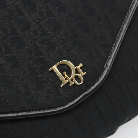 Christian Dior Trotter Canvas Chain Shoulder Bag Black Gold Auth yk20576