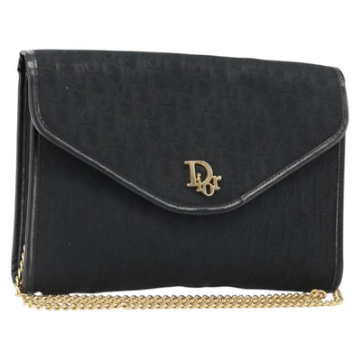 Christian Dior Trotter Canvas Chain Shoulder Bag Black Gold Auth yk20576