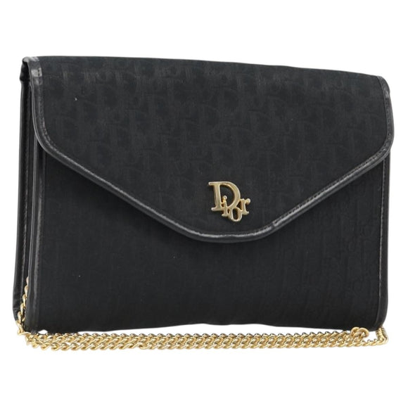 Christian Dior Trotter Canvas Chain Shoulder Bag Black Gold Auth yk20576