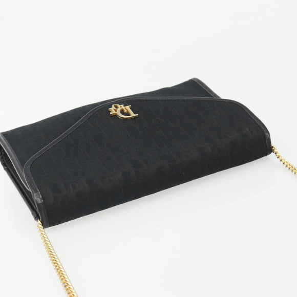 Christian Dior Trotter Canvas Chain Shoulder Bag Black Gold Auth yk20576