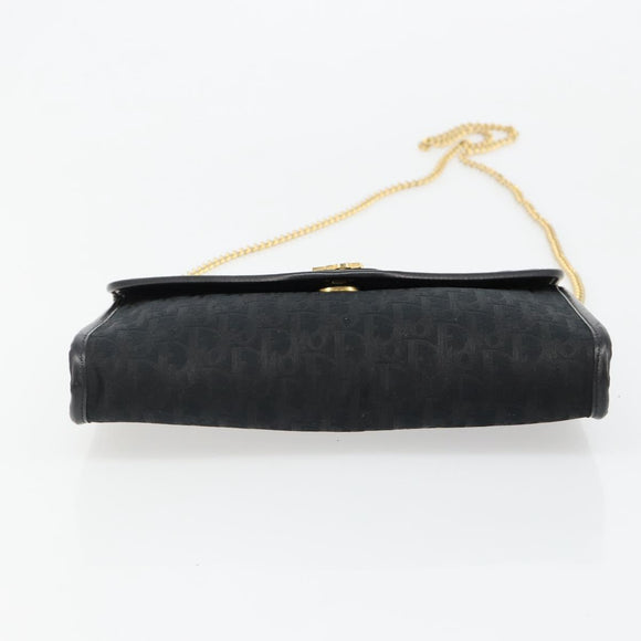 Christian Dior Trotter Canvas Chain Shoulder Bag Black Gold Auth yk20576