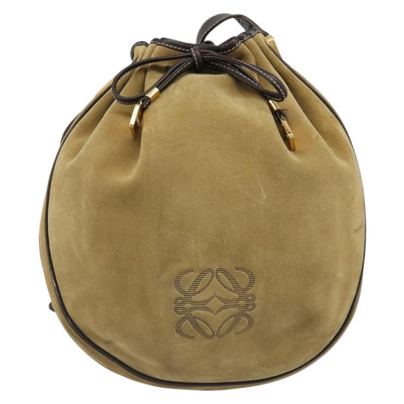 LOEWE Anagram Shoulder Bag Suede Beige Gold Auth yk20584