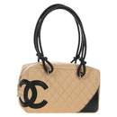 CHANEL Cambon Line Hand Bag Leather Beige Silver CC Auth yk20585SAM-1