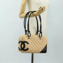 CHANEL Cambon Line Hand Bag Leather Beige Silver CC Auth yk20585SAM-26